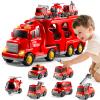 KIZONLY Fire Truck Toys for Toddler 1-3 3-5, 7-in-1 Fire Car Carrier Vehicle Set for Girls 1 2 3 4 5 6 Years Old, Transport Car with Light Sound, Birthdays Gifts for Kids Girls Aged 3-9 view 1
