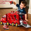 KIZONLY Fire Truck Toys for Toddler 1-3 3-5, 7-in-1 Fire Car Carrier Vehicle Set for Girls 1 2 3 4 5 6 Years Old, Transport Car with Light Sound, Birthdays Gifts for Kids Girls Aged 3-9 view 4
