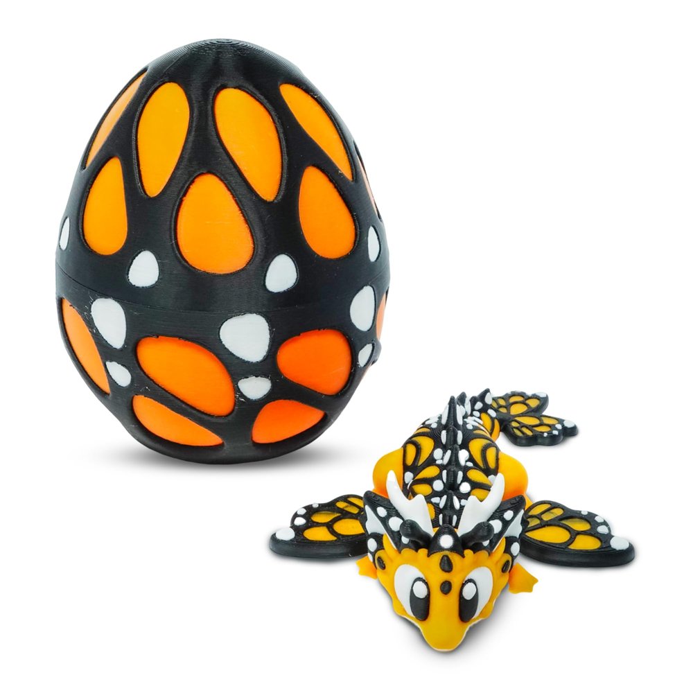 Articulated Dragon with Fantasy Egg  3D Printed Mythical Creature Gift, Posable Jointed Companion, Collectible Detailed Shelf or Desk Decoration - For Adults (Monarch Butterfly Dragon + Egg)