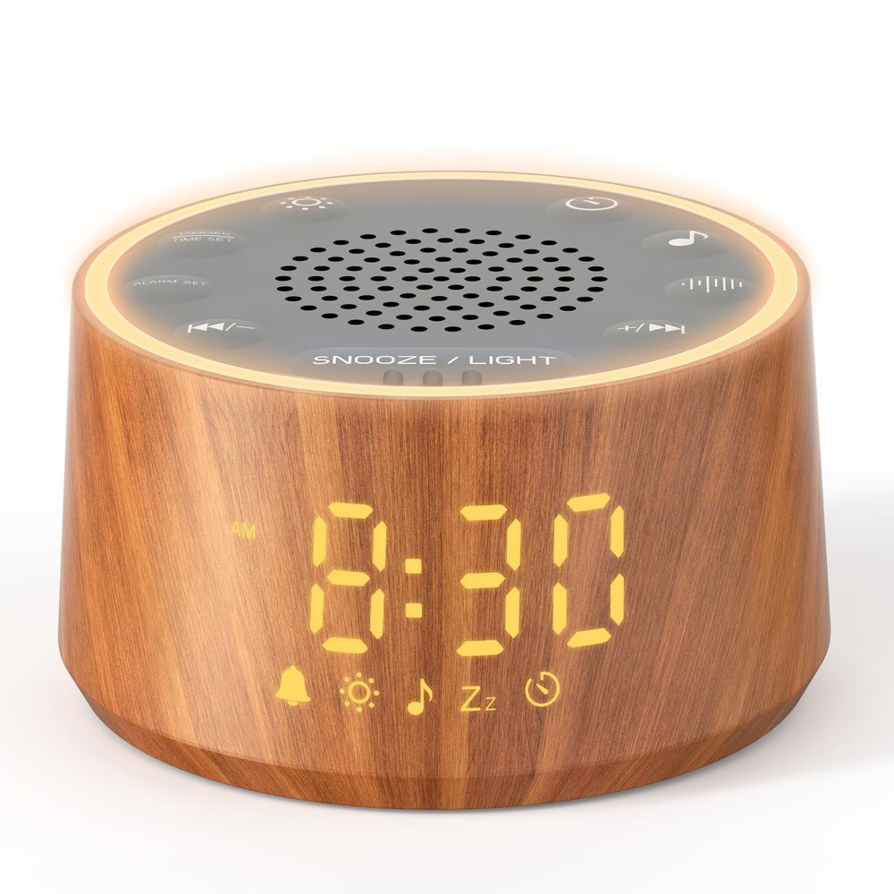 Dreamegg Baby Sound Machine with Nursery Lamp, 25 Soothing Sounds, Alarm Clock, Dimmable Night Light, White Noise Machine for Sleep Sound Machine, Baby Shower Gifts Must Haves, Wood