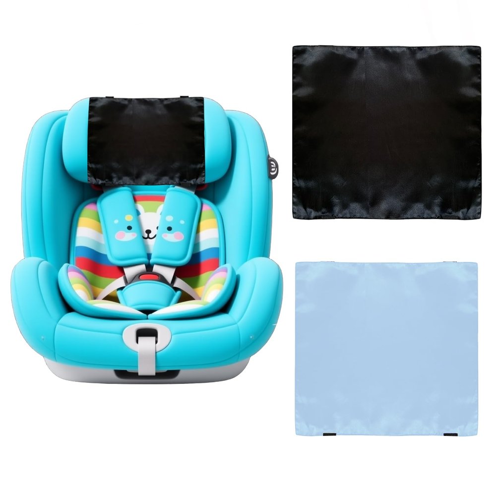 2 Pack Satin Car Seat Headrest Cover for Babies, Soft Silk Feeling Hair Protector for Infant Car Seats & Strollers,Reduce Frizz & Bald Spots (Black & Blue)