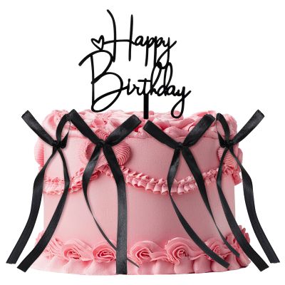 10 PCS Bow Cake Toppers with Happy Birthday Sign, Black Vintage Ribbon Cupcake Toppers Bowknot Cakes Decorations Accessory for Birthday Wedding Party Cake Decorations