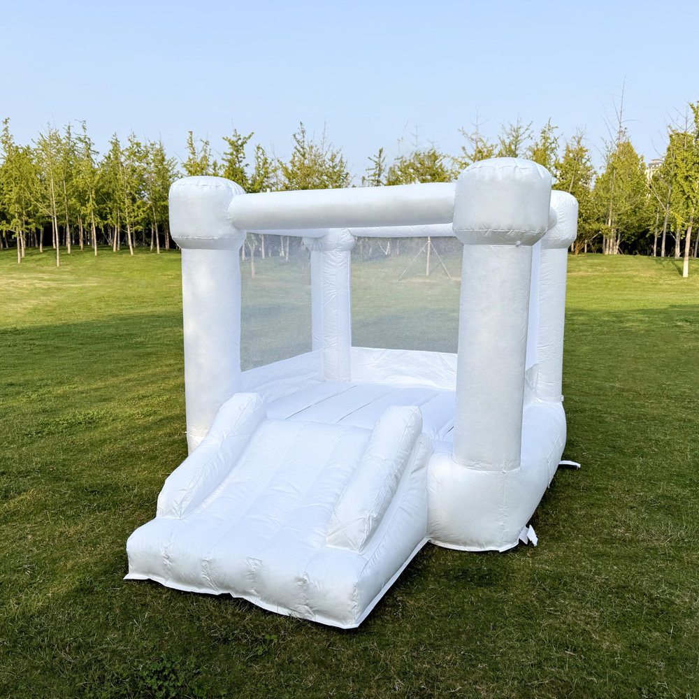 PVC White Bounce House, Bouncy House with Slide, Bounce House for Kids 3-6 Blower Included, 8.7ft L x 6ft W x 6ft H, Bouncy Castle for Indoor Outdoor, Jump House