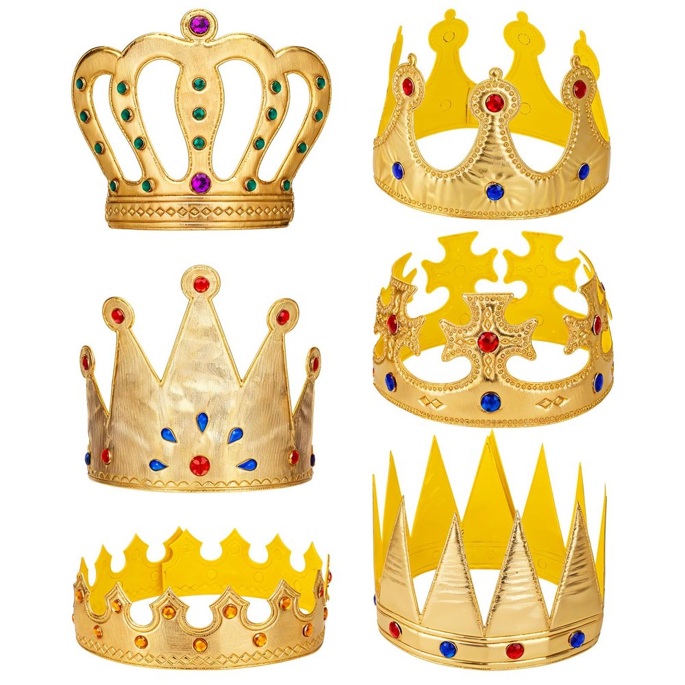Alrhso 6 Piece Gold King Crowns Birthday Party Crown Hat King Queen Prince Princess Crowns Royal Coronation Crown for Halloween Costume Accessories Party Photo