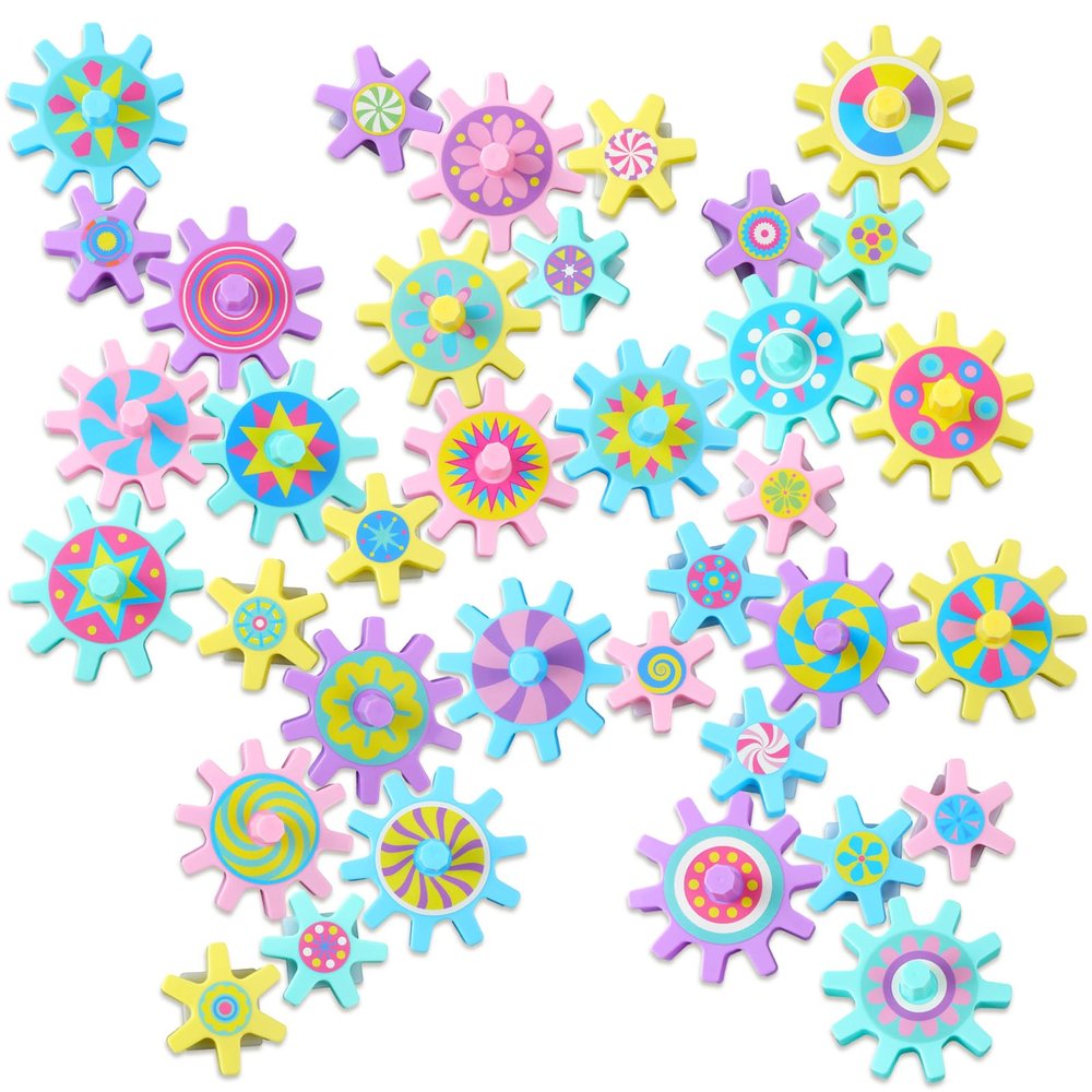 Relaxweex 36 Pcs Magnetic Gears Interchangeable Learn Magnetic Spinning Gears for Magnetism Refrigerator or Whiteboard (Macaron)
