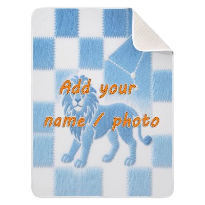 miaozhen Custom Leo Blue White Checker Security Blanket Breathable Custom Made Kitten Name Blanket for Girls or Boys 30x40in necesarias para Bebes