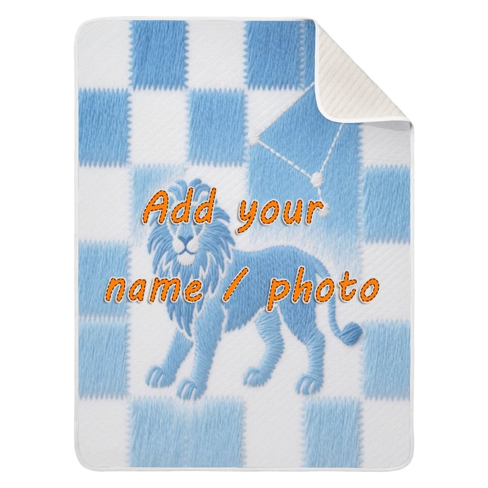miaozhen Custom Leo Blue White Checker Security Blanket Breathable Custom Made Kitten Name Blanket for Girls or Boys 30x40in necesarias para Bebes
