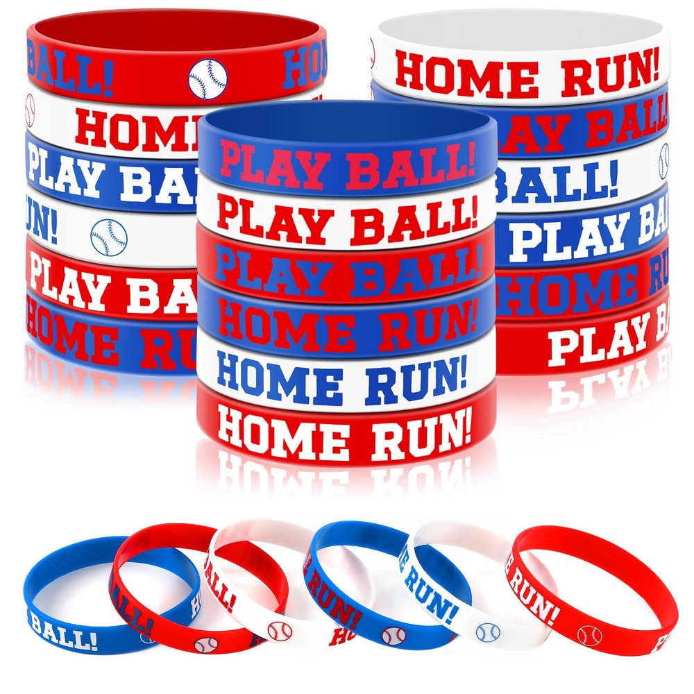 JUNEBRUSHS 42 Pcs Baseball Silicone Wristbands, Baseball Party Favors Rubber Bracelets for Boys Kids Sports Party Supplies Team Goodie Bag Gifts Baseball Team Accessories