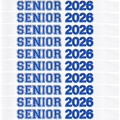10Pcs Senior 2026 Sash White Satin with Blue Glitter Letters Class of 2026 Sashes for Graduation Party Cheerleader Competition Sashes