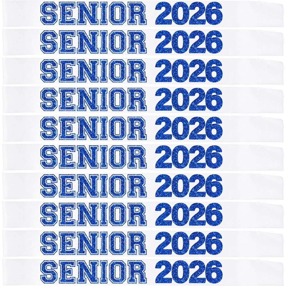10Pcs Senior 2026 Sash White Satin with Blue Glitter Letters Class of 2026 Sashes for Graduation Party Cheerleader Competition Sashes
