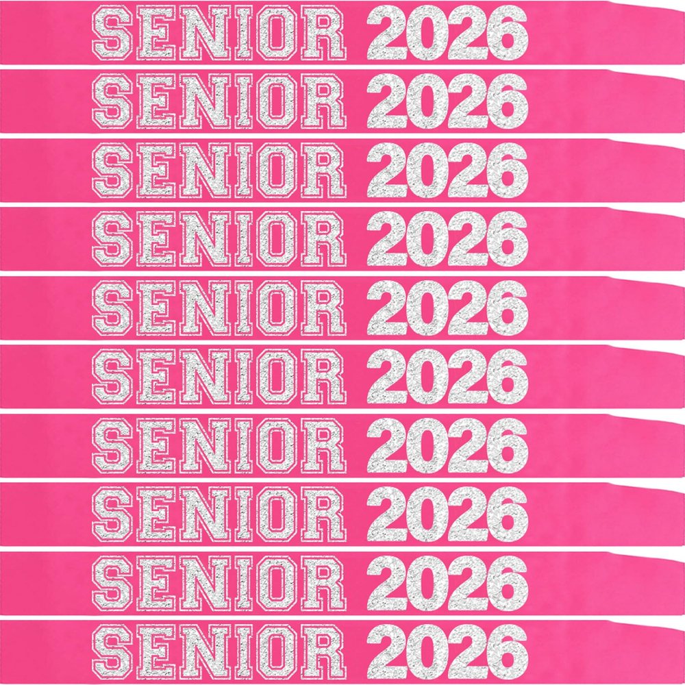 10Pcs Senior 2026 Sash Hot Pink Satin with Silver Glitter Letters Class of 2026 Sashes for Graduation Party Cheerleader Competition Sashes