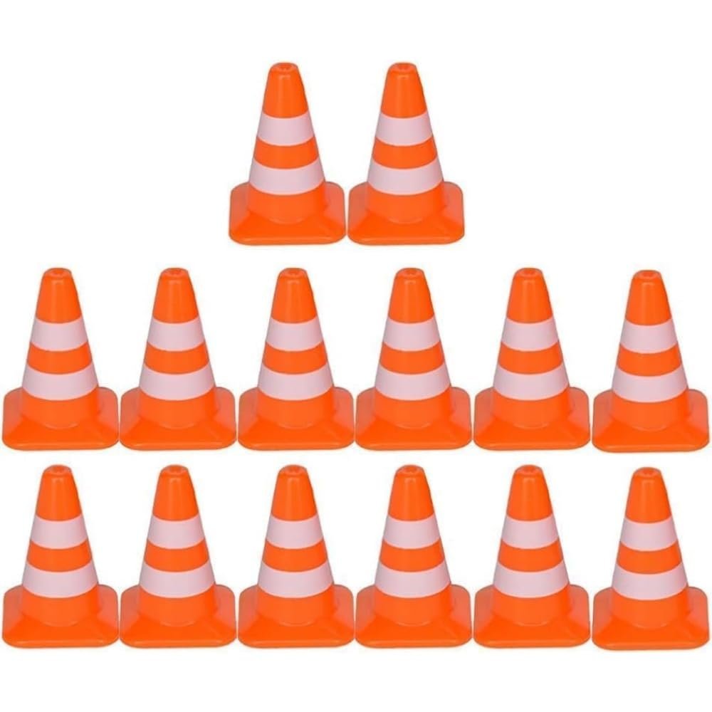 14Pcs Mini Traffic Cones, Orange Construction Road Barriers, Model Props, Roadblock Cone Sign Model Photo Prop