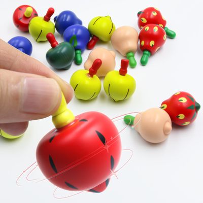 Zaleny 100 Pcs Fruit Spinning Tops Fun Wooden Spin Tops Classic Vintage Gyroscope Kids Gifts Class Rewards Kindergarten Toys