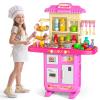 MSKOLER Play Kitchen Playset, Girls Kitchen Toys for Ages 2-6 4-8 with Light, Sound and Spraying, Sink Toy Accessories, Cooking Stoves, Pretend Food for Toddlers 1-3 3-5 view 1