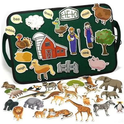 Felt Board for Toddlers, Animal Farm-Themed Felt Book, Foldable Quiet Book Story Sets with Portable Handle Story Activities Play Kit for Kids Gift 1 Set.