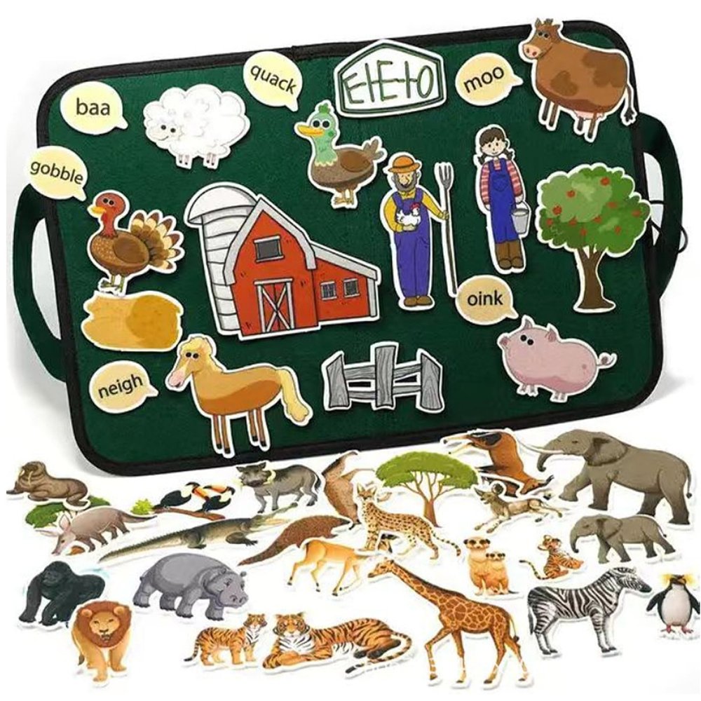 Felt Board for Toddlers, Animal Farm-Themed Felt Book, Foldable Quiet Book Story Sets with Portable Handle Story Activities Play Kit for Kids Gift 1 Set.