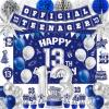 13th Birthday Decorations for Boys, 45Pcs Blue Silver Official Teenager Decorations Include Happy 13th Birthdays Backdrop Hanging Swirls 32inch 1 3 Foil Balloons for 13th Boy Girl Birthday Decor view 1