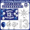 13th Birthday Decorations for Boys, 45Pcs Blue Silver Official Teenager Decorations Include Happy 13th Birthdays Backdrop Hanging Swirls 32inch 1 3 Foil Balloons for 13th Boy Girl Birthday Decor view 2