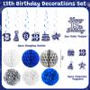 13th Birthday Decorations for Boys, 45Pcs Blue Silver Official Teenager Decorations Include Happy 13th Birthdays Backdrop Hanging Swirls 32inch 1 3 Foil Balloons for 13th Boy Girl Birthday Decor view 3