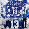 13th Birthday Decorations for Boys, 45Pcs Blue Silver Official Teenager Decorations Include Happy 13th Birthdays Backdrop Hanging Swirls 32inch 1 3 Foil Balloons for 13th Boy Girl Birthday Decor view 4
