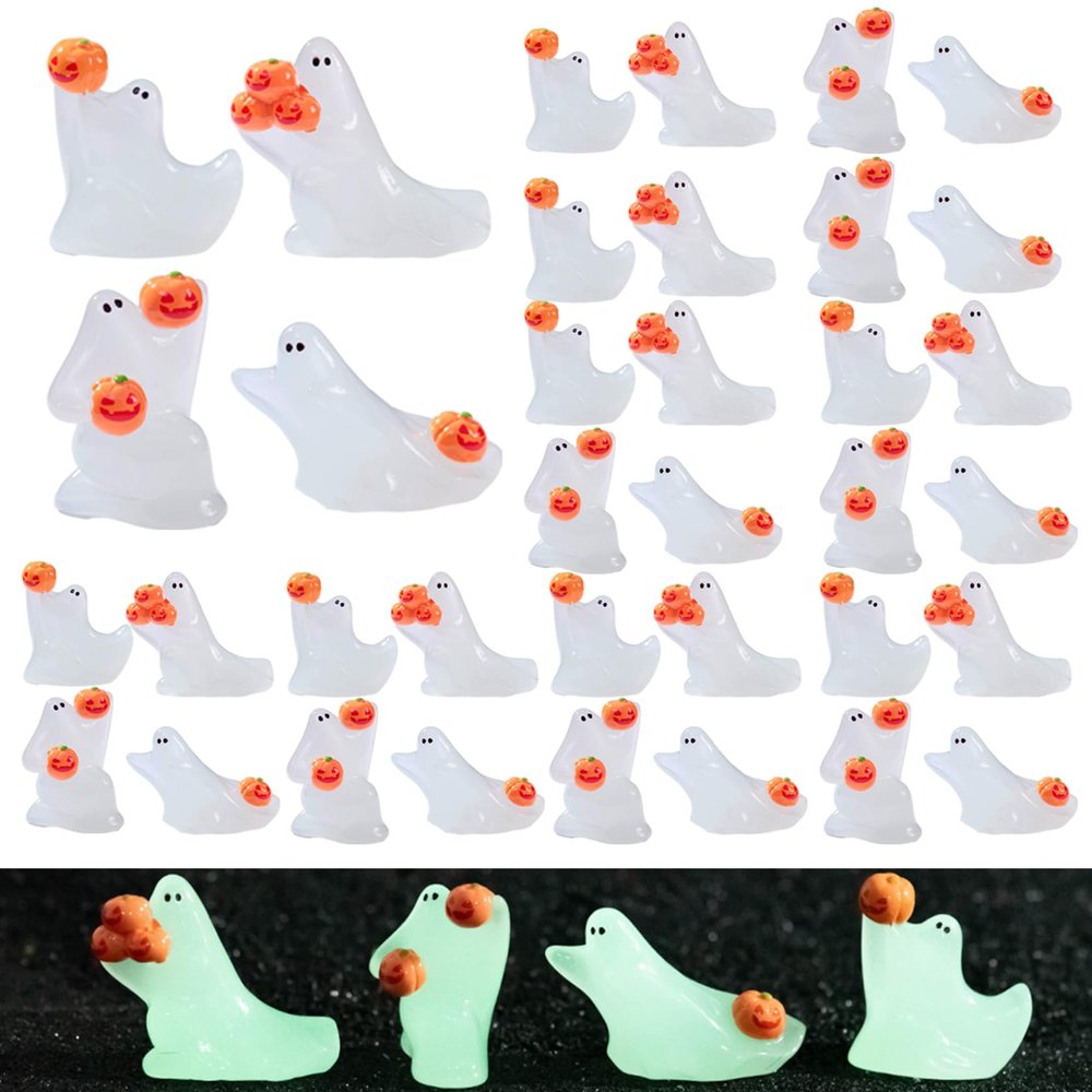 CGTQROVR 36Pcs Ghost Figurines Luminous Resin Halloween Miniatures Mini Halloween Decor for Hide and Seek DIY Gifts Landscape Decorations