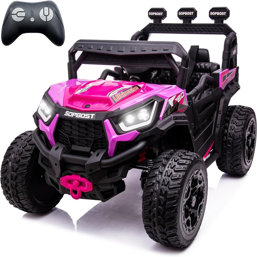 24V Ride on Toys for Kids 3-8 Years with Remote Control & EVA Rubber Tires, 4WD/2WD Switchable, 5MPH Electric Car for Kids with 4 Spring Suspension, Bluetooth, Purple & Pink
