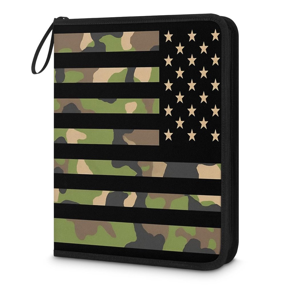Kuquteed American Flag Trading Card Binder 4 Pocket 400 Cards Holder Collector Album with 50 Removable Sleeves Toys Gifts for Boys Girls Green Brown Camouflage Sports Game Cards