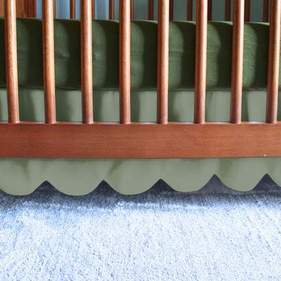 100% Microfiber Scalloped Crib Skirt 28"x 52" with 14" Inch Drop Lenght with 4 Split Corners for Baby Boys Girls Soft Nursery Toddler Bed Skirt - Sage Solid