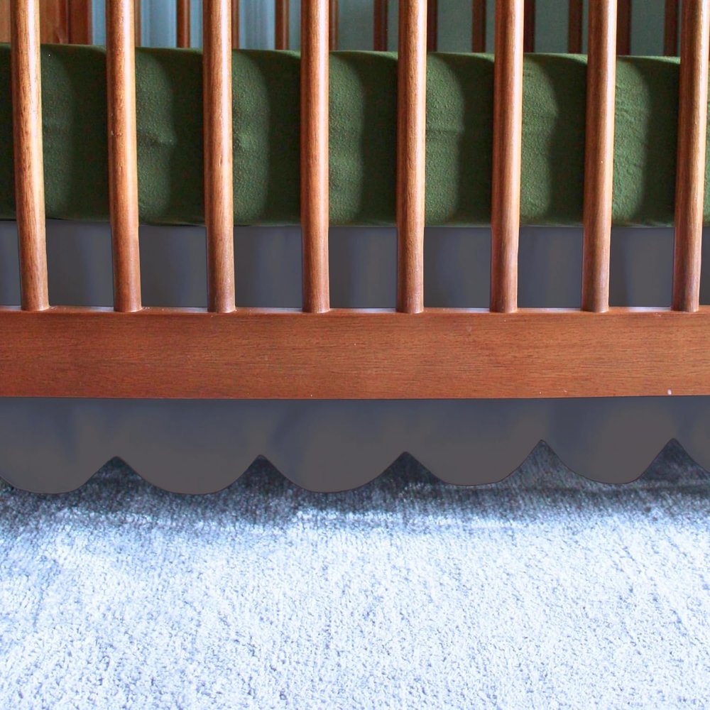 100% Microfiber Scalloped Mini Crib Skirt 24"x 38" with 10" Inch Drop Lenght with 4 Split Corners for Baby Boys Girls Soft Nursery Toddler Bed Skirt - Dark Grey Solid