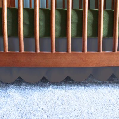 100% Microfiber Scalloped Crib Skirt 28"x 52" with 14" Inch Drop Lenght with 4 Split Corners for Baby Boys Girls Soft Nursery Toddler Bed Skirt - Dark Grey Solid