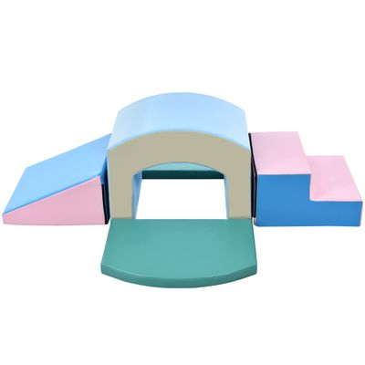 BouPower Toddler Indoor Climb and Crawl Activity Playset, 5-Piece Foam Climbing Blocks with Slide Ramp, Safe Indoor Play Gym Equipment for Kids Crawling and Sliding