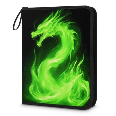 Kuquteed Flame Green Dragon Trading Card Binder 9 Pocket 900 Cards Holder Collector Album with 50 Removable Sleeves Toys Gifts for Boys Girls Dino Sports Game Cards