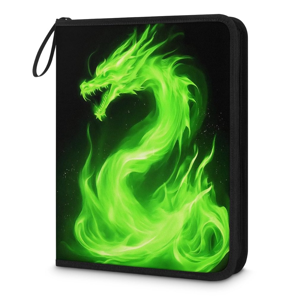 Kuquteed Flame Green Dragon Trading Card Binder 9 Pocket 900 Cards Holder Collector Album with 50 Removable Sleeves Toys Gifts for Boys Girls Dino Sports Game Cards