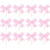 12 Pcs Bow Cupcake Toppers Pink Bow Cake Toppers Mini Bowknot Cupcake Decorations Picks for Wedding Bridal Shower Engagement Birthday Party Decor view 1