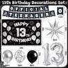 13th Birthday Decorations for Boys, 45Pcs Black White Official Teenager Decorations Include Happy 13th Birthday Backdrop Hanging Swirls 32inch 13 Foil Balloons for Boy Girl Birthday Decor  view 2