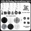 13th Birthday Decorations for Boys, 45Pcs Black White Official Teenager Decorations Include Happy 13th Birthday Backdrop Hanging Swirls 32inch 13 Foil Balloons for Boy Girl Birthday Decor  view 3