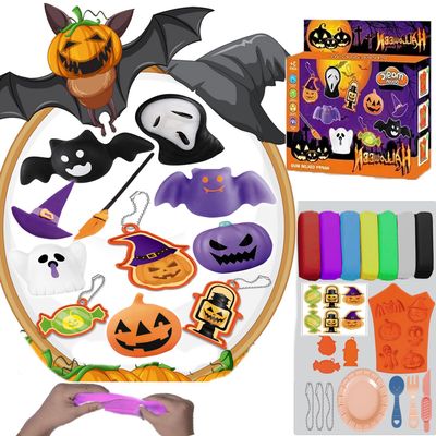 Halloween Modeling Air Dry Clay for Kids,Blingbrione Pumpkin Skull Candy Dough DIY Kits for Girls Boys, Arts and Craft Holiday Party Supplies,7 Colors Clay with 7 Sculpting Tools