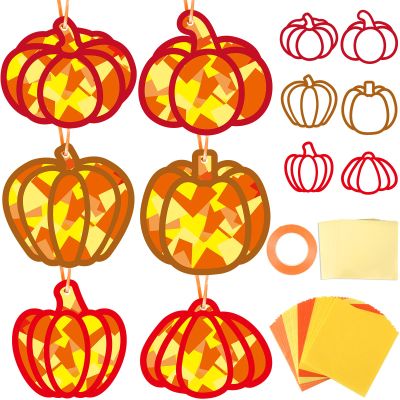 36 Set Fall Pumpkin Suncatchers Crafts for Kids DIY Autumn Window Tissue Paper Crafts Kit Thanksgiving Pumpkin Hanging Decor for Fall School Home Activity Art Project Birthday Party Favor Gift