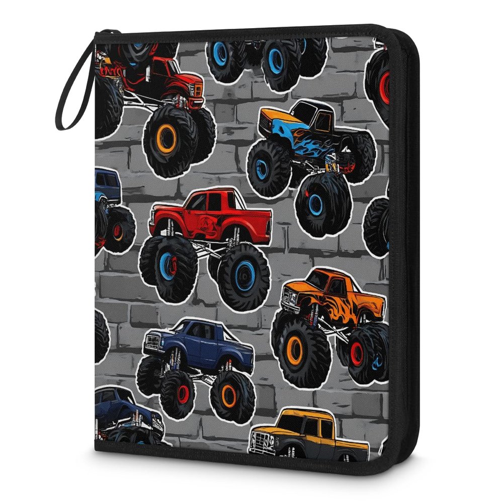 Kuquteed Colorful Monster Truck Trading Card Binder 9 Pocket 900 Cards Holder Collector Album with 50 Removable Sleeves Gifts for Boys Girls Gray Wall Cars Sports Game Cards