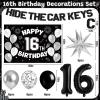 16th Birthday Party Decorations for Boys, Black White 16th Party Supplies with Hide The Car Keys Banner Black 16th Number Balloons Happy 16th Birthday Banner Cake Topper for Boys Girl Birthday Decor view 2