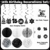 16th Birthday Party Decorations for Boys, Black White 16th Party Supplies with Hide The Car Keys Banner Black 16th Number Balloons Happy 16th Birthday Banner Cake Topper for Boys Girl Birthday Decor view 3