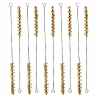 10Pcs Brass Wire Brush Stainless Steel Wire Brush Set Long Round Wire Brush Bottle Brush Tube Cleaning Brush Bore Brush for Tubes, Cylinders, Bottle, Auto Parts(30mm)