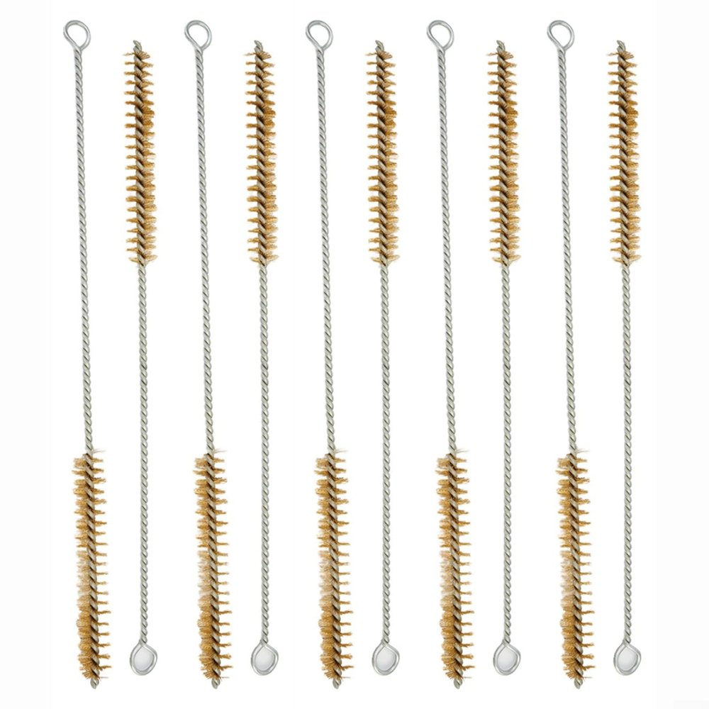10Pcs Brass Wire Brush Stainless Steel Wire Brush Set Long Round Wire Brush Bottle Brush Tube Cleaning Brush Bore Brush for Tubes, Cylinders, Bottle, Auto Parts(30mm)