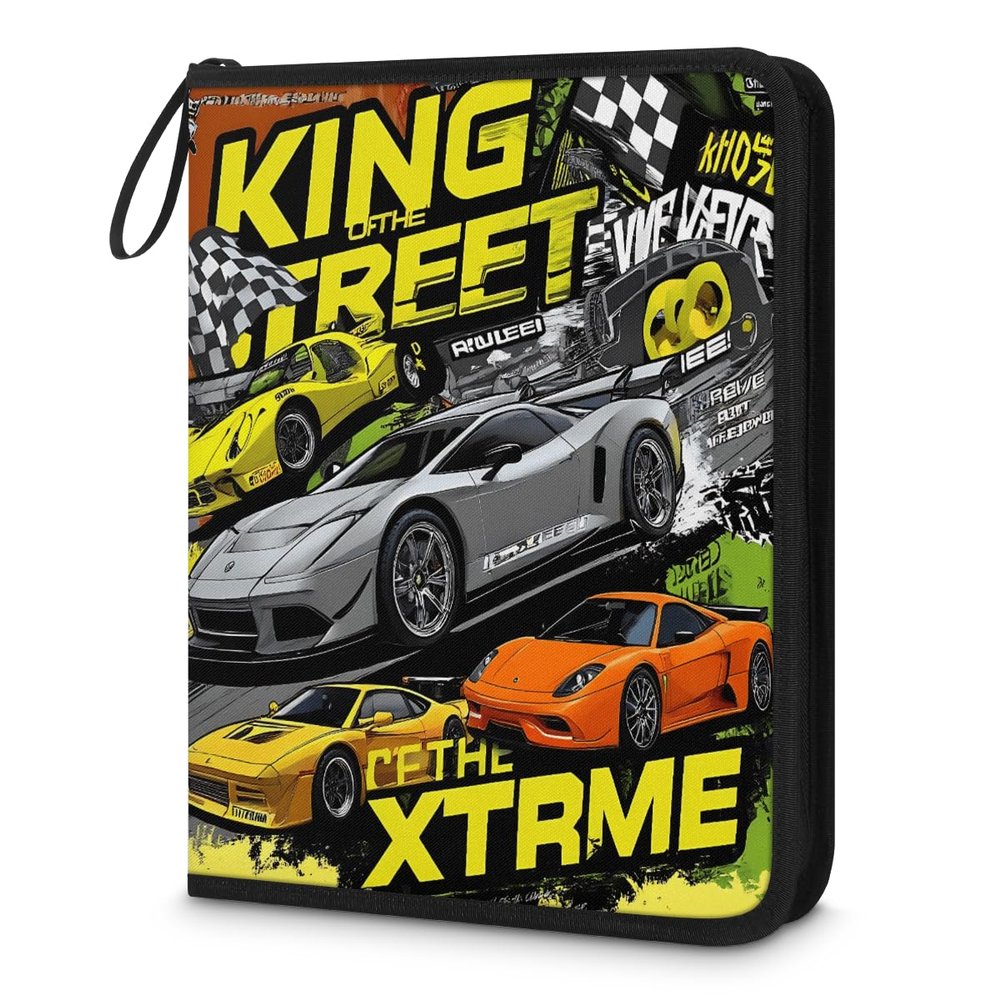 Kuquteed Race car Trading Card Binder 9 Pocket 900 Cards Holder Collector Album with 50 Removable Sleeves Gifts for Boys Girls Graffiti Racing Sports Game Cards