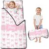 Personalized Toddler Nap Mat with Name - Pink Bow Sleeping Bag for Girls with Pillow & Blanket - Custom Daycare, Preschool & Kindergarten Nap Mat - Soft Portable Slumber Bag for Kids view 1