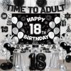 18th Birthday Decorations for Boys Girls, Black 18th Birthday Supplies Include Time To Adult Banner Happy 18th Birthdays Backdrop Cake Topper for 18 Year Old Birthday Decor view 1