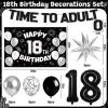 18th Birthday Decorations for Boys Girls, Black 18th Birthday Supplies Include Time To Adult Banner Happy 18th Birthdays Backdrop Cake Topper for 18 Year Old Birthday Decor view 2