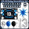 13th Birthday Decorations for Boys, 45Pcs Blue Black Official Teenager Decorations Include Happy 13th Birthday Backdrop Hanging Swirls 32inch 13 Foil Balloons Cake Toppers for Boy Birthdays Decor view 2
