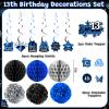13th Birthday Decorations for Boys, 45Pcs Blue Black Official Teenager Decorations Include Happy 13th Birthday Backdrop Hanging Swirls 32inch 13 Foil Balloons Cake Toppers for Boy Birthdays Decor view 3
