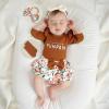 LZUBCPY My First Halloween Baby Girl Outfit Mama's Pumpkin Romper Bloomer Shorts Bow Socks Newborn Going Home Birthday Photo (Brown, 6-12 Months) view 2